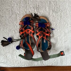 SOLD Meher Kakalia Leather Pompom Sandals